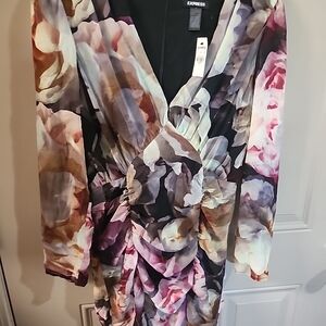 Express Multicolor Floral Long Sleeve Dress